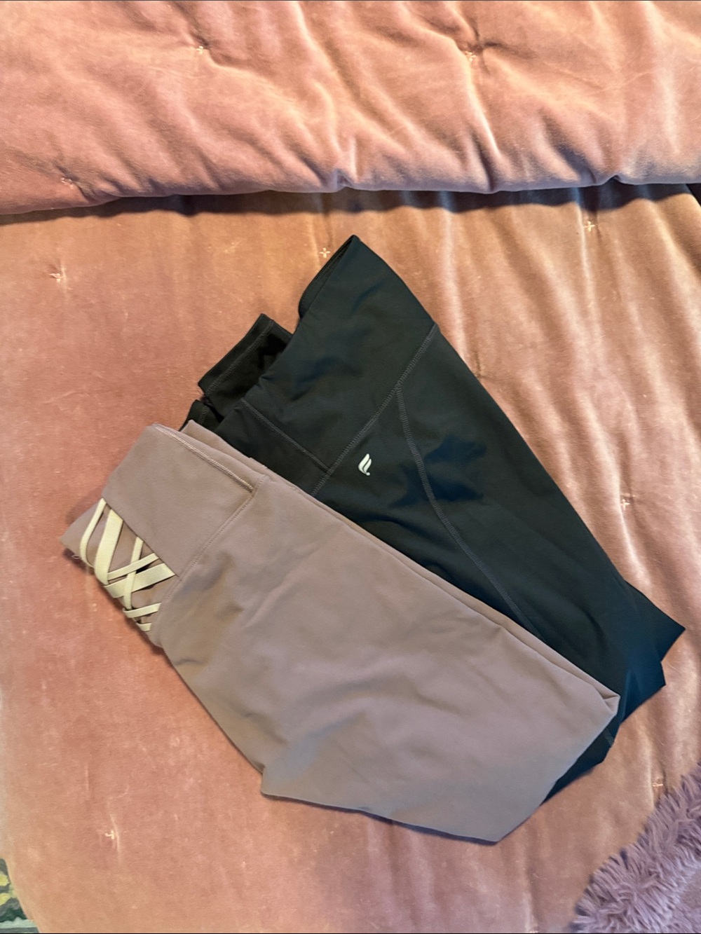 Fabletics Black & Taupe Leggings Duo with Side Crisscross Detail